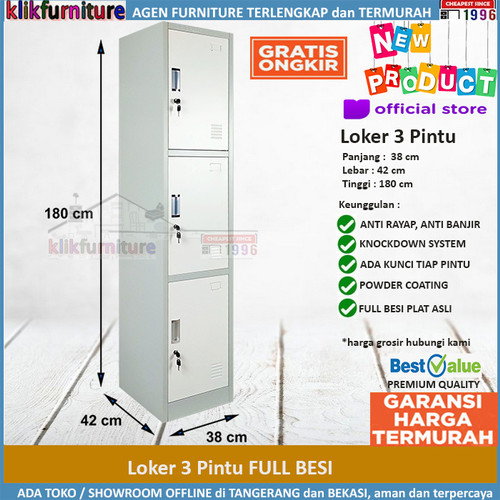 Foto Produk Lemari Loker Locker Cabinet 3 Pintu Full Besi SAPPORO KOLN 3 dari klikfurniture