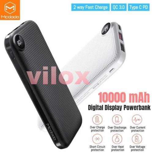 Foto Produk mcdodo powerbank 10000mah fast quick charger qc pd 3.0 digital 18W - Hitam dari Vilox