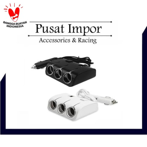 Foto Produk 3 Way Car Cigarette Lighter Socket Splitter Dual USB Charger DC 12V/24 - Hitam dari Pusat Impor