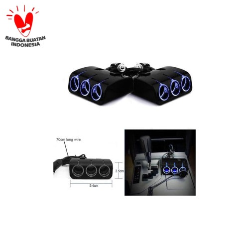 Foto Produk 3 Way Car Cigarette Lighter Socket Splitter Dual USB Charger DC 12V/24 - Putih dari vauto