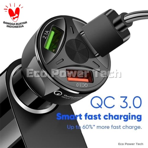 Foto Produk Car Charger QC3.0 30W Fast Charging Soket Lighter Cas Mobil Motor dll dari Eco Power Tech
