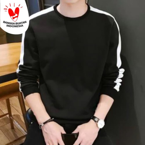 Foto Produk SWEATER STRIPE -Baju Kaos distro polos pria shoulder list casual korea dari Bolapedia