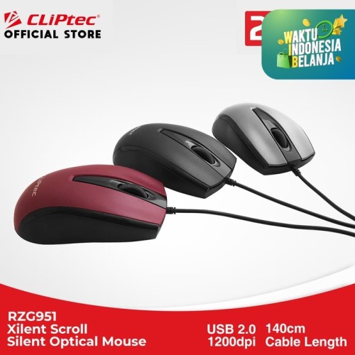 Foto Produk CLIPtec RZS951 Xilent / Silent Scroll USB Optical Mouse 1200dpi Promo - Maroon dari CLIPTEC OFFICIAL STORE