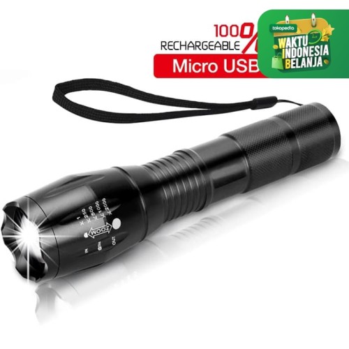 Foto Produk Lampu Senter LED Mini e18 XML-T6 Zoom Recharge Micro USB IPX-4 swat dari lbagstore