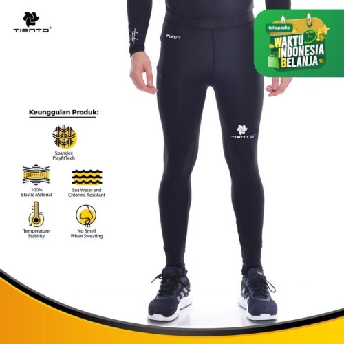 Foto Produk Baselayer Manset Tiento Long Pants Black White Original - Hitam, S dari TIENTO