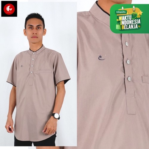 Foto Produk Jamil Al-Isra Baju Koko Kurta Lengan Pendek Busana Muslim - Krem, S dari Okechuku