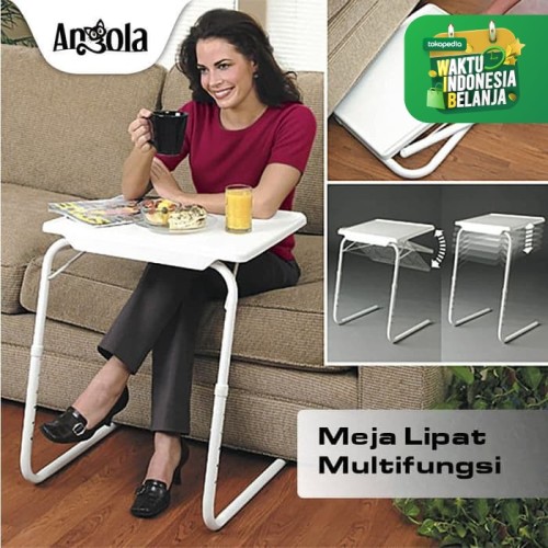 Foto Produk Angola Meja Lipat Portable D25 Meja Laptop/Makan/Belajar Serba Guna - Putih dari Angola Official Store