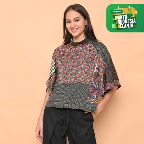 Foto Produk Cammomile Blouse Atasan Wanita 1807012SP RED corak bunga lengan lebar - Yellow V3, M dari Cammomile FashionLine