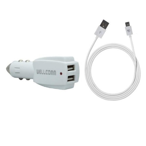 Foto Produk Wellcomm Dual Connector USB Car Charger 3.1A - White dari Eben Haezer Net