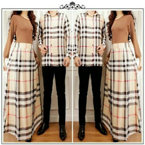 Foto Produk Couple Pasangan Burberry Kemeja Maxi Dress Gamis Sarimbit Coklat dari Siraja Store