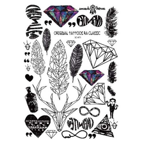 Foto Produk LC871 Temporary Art Tattoo Sticker Diamond Deer Feather Heart dari TisyaArt