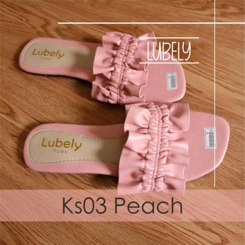 Foto Produk KS03 FLAT SANDAL SELOP SENDAL RUMAH TEPLEK WANITA RUFFLE - Krem, 38 dari Elstore Sepatu Bogor