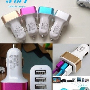 Foto Produk ADAPTOR CAR MOBIL CHARGER CARGER COLOKAN PORT 3 IN 1/ BATOK CAS USB HP dari TGR Aksesoris