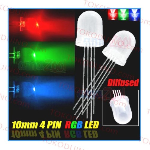 Foto Produk LED RGB DIAMETER 10mm (1cm) DIFFUSED COMMON ANODE PUTIH BURAM LAMPU dari Tokoduino