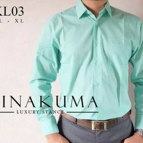 Foto Produk kemeja pria hijau tosca lengan panjang polos bahan katun halus. dari jago busana