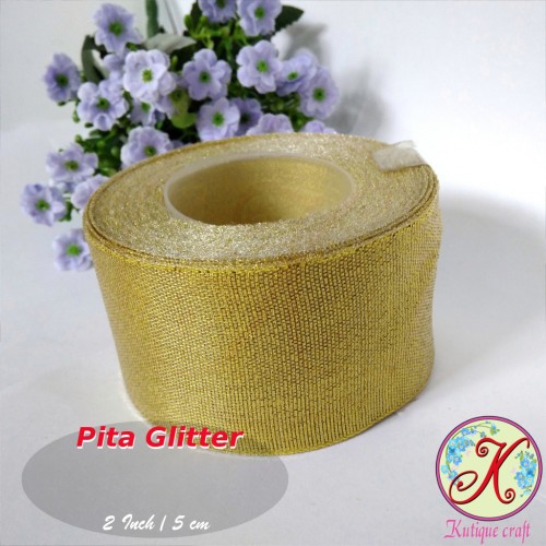 Foto Produk Pita Glitter 2 Inch / 5 cm Gold Per Meter - Perak dari Kutique Craft