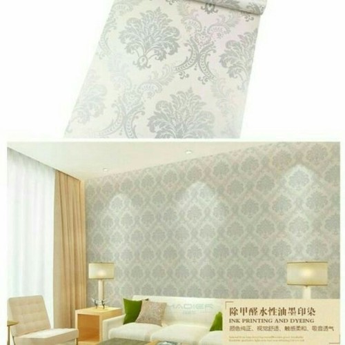 Foto Produk Wallpaper damask luxury silver 45cm x 10mtr || Wallpaper Dinding dari dedengkot wallpaper