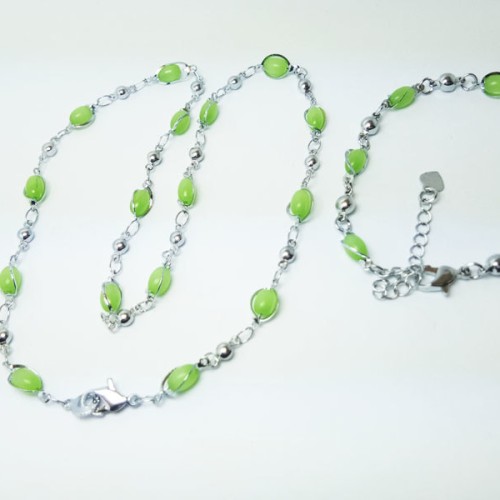 Foto Produk VeE Paket Kalung Gelang Wanita Lapis Emas 18K Batu Giok Hijau dari Vee Jewelry