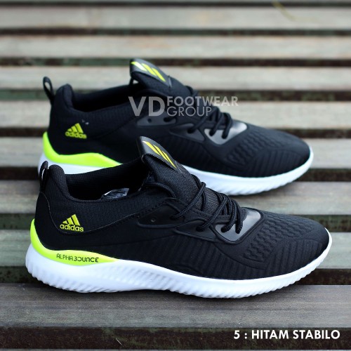 Foto Produk Sepatu Running Adidas Alphabounce Pria Olahraga Lari Jogging Grade Ori - Hitam Stabilo dari MUGI JAYA SPORT