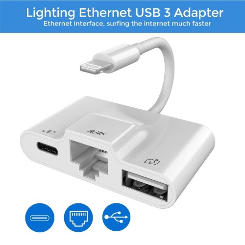 Foto Produk iPhone iPAD Lightning to LAN Ethernet RJ45 USB ( 3 Adapter ) dari Ba-Wang