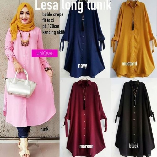 Foto Produk Atasan Blouse Wanita Baju Muslim Blus Muslim Lesa Long Tunik - pink dari apstore56
