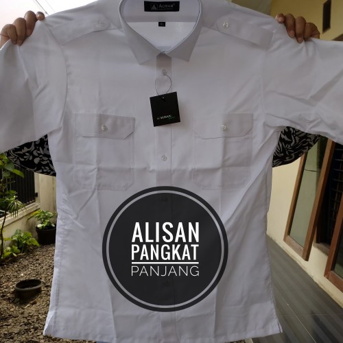 Foto Produk Baju Kemeja putih alisan pangkat / pilot panjang kantong 2 - putih reguler, S dari harden