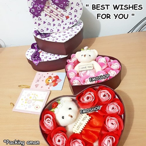 Foto Produk Flower Soap Bouquet + Bear Doll. kado ultah pacar,teman,anak,keluarga dari Emo Shop
