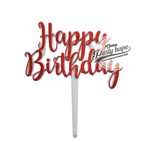 Foto Produk topper cake HBD merah/ topper cupcake HBD/ topper cake HBD/ hiasan kue dari PARTY HOPE 2