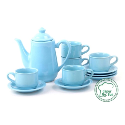 Foto Produk Tea Set Nikura / Coffee Set / Teko + Tutup / 5 Cangkir + 5 Saucer - Biru Muda dari Dapur Ny.Bun