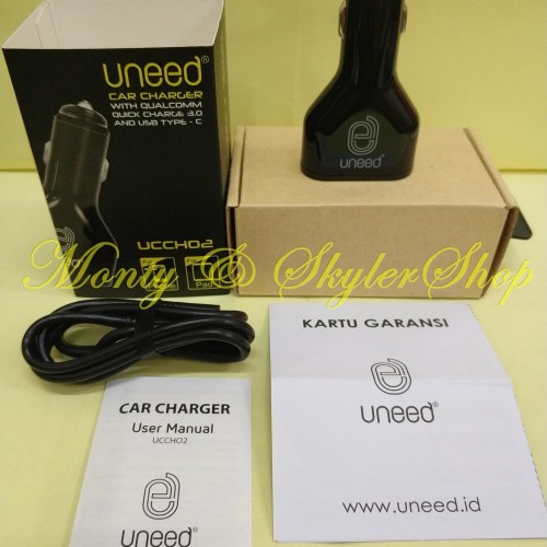 Foto Produk Uneed Qualcomm Quick Charge 3.0 Car Charger With USB Type C - UCCH02 - Hitam dari MontyShop2