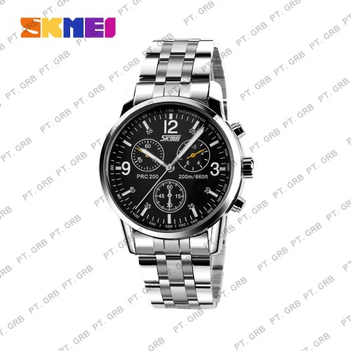 Foto Produk Jam Tangan Pria Analog SKMEI 9070 Black Dail Stainles Water Resist 30M dari SKMEI OFFICIAL STORE