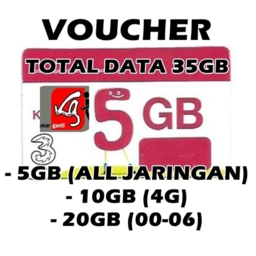 Jual Murah Voucher Three 5gb Kuota Internet 3 Data Tri 5 Gb 24 Jam Metro Hoki Selluler Tokopedia