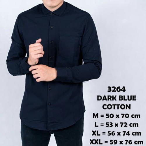 Foto Produk Baju Kemeja Lengan Panjang Casual Pria Biru Navy Polos Slimfit 3264 - Navy, M dari Virtual Custom Clothing