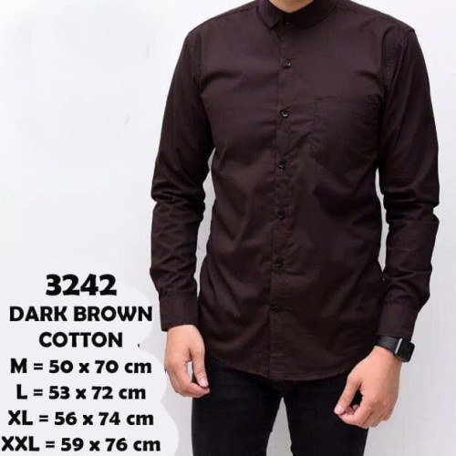 Foto Produk Baju Kemeja Lengan Panjang Casual Pria Dark Brown Polos Slimfit 3242 - Cokelat, M dari Virtual Custom Clothing