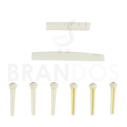 Foto Produk Nut + Saddle Bridge + Pin (6 pcs) Tulang Sapi Gitar Akustik PUTIH dari BRANDOS