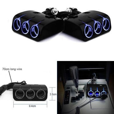 Foto Produk 3 Way Car Cigarette Lighter Socket Splitter Dual USB Charger DC 12V/24 - Hitam dari vauto