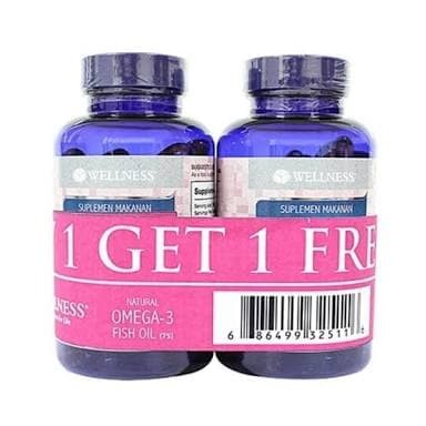 Foto Produk Buy 1 get 1 Wellness fish oil 75 capsul omega 3 1000 mg minyak ikan dari foodieshop