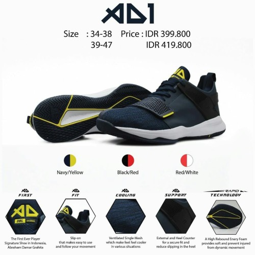 Foto Produk Ardiles DBL AD 1 I AD1 ABRAHAM Sepatu Basket 100% ORIGINAL - Navy Yellow, 38 dari Theater shoes