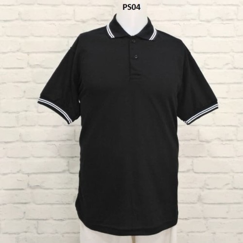 Foto Produk KAOS POLO SHIRT HITAM LIS PUTIH - Hitam, M dari Raja Polo Shirt