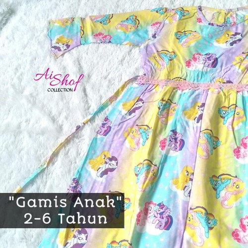 Foto Produk Baju Katun Gamis Kuda Pony Pelangi Anak Perempuan Umur 2 3 4 5 6 Tahun dari Franziska