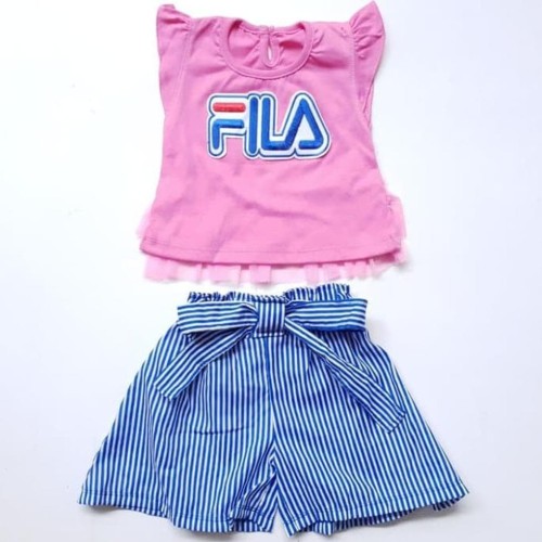 Foto Produk Baju Setelan Anak Bayi Perempuan Kaos Tutu Fila Celana Rok Katun Garis dari Franziska