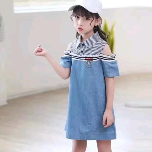 Foto Produk Baju Anak Tanggung Perempuan Import Dress Kemeja Stripes Sabrina Jeans dari Franziska