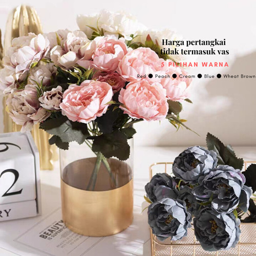 Foto Produk Bunga Hias Plastik Rose Mawar dekorasi rumah shabby chic import murah - BLUE dari No.1 Bags ShopâÂÂ