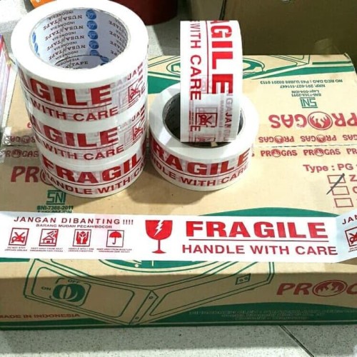 Foto Produk LAKBAN FRAGILE PUTIH KOMBINASI JANGAN DIBANTING NEW !! 100 YARD GROSIR - Putih dari Grace Kitty Store