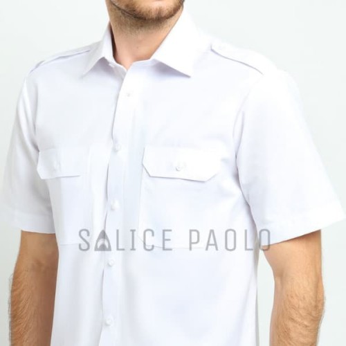 Foto Produk Kemeja Pilot Pria Salice Paolo setara Alisan Pendek Oxford Pangkat - Putih, S dari Mega Hero Shirts