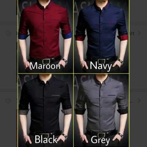 Foto Produk Kemeja pria terbaru | HEM lengan panjang warna hitam maron navy abu dari Rifa t-shirt