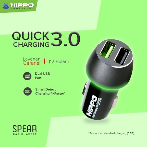 Foto Produk Hippo Spear Car Charger Mobil Fast Quick Charging 3.0 Simple Pack dari Hippo Power Bank