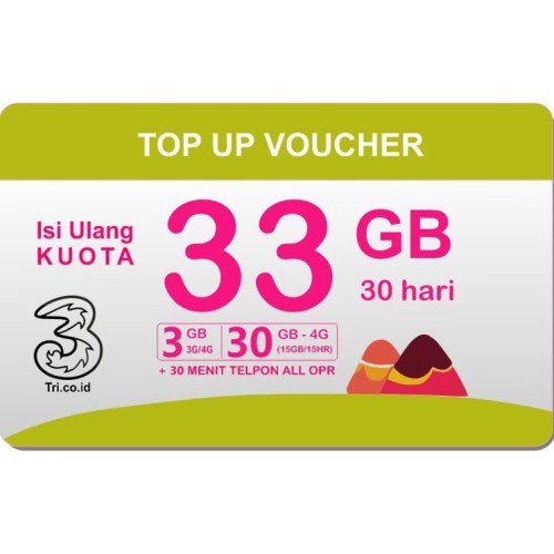 Jual Voucher Kuota Data 33gb 4g Lte Tri Three 3 Paket Data Internet Murah Kota Surabaya Nisrin Olshop Tokopedia