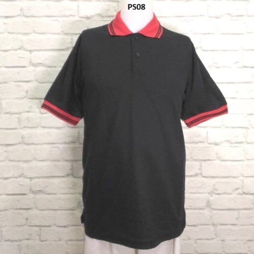 Foto Produk KAOS POLO HITAM KERAH MERAH - Hitam, M dari Raja Polo Shirt