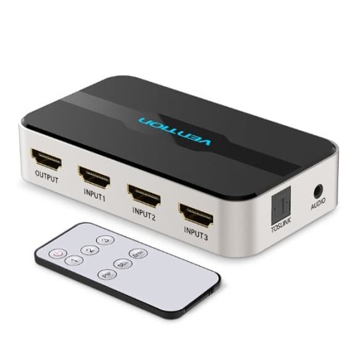 Foto Produk Vention AFJ HDMI Switcher (3 in 1 Out) 3 port 4K 1080P Toslink Aux out dari SinShe-Tekno